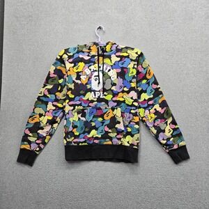 A Bathing Ape Men Hoodie L Multicolor Camouflage Logo College Pullover